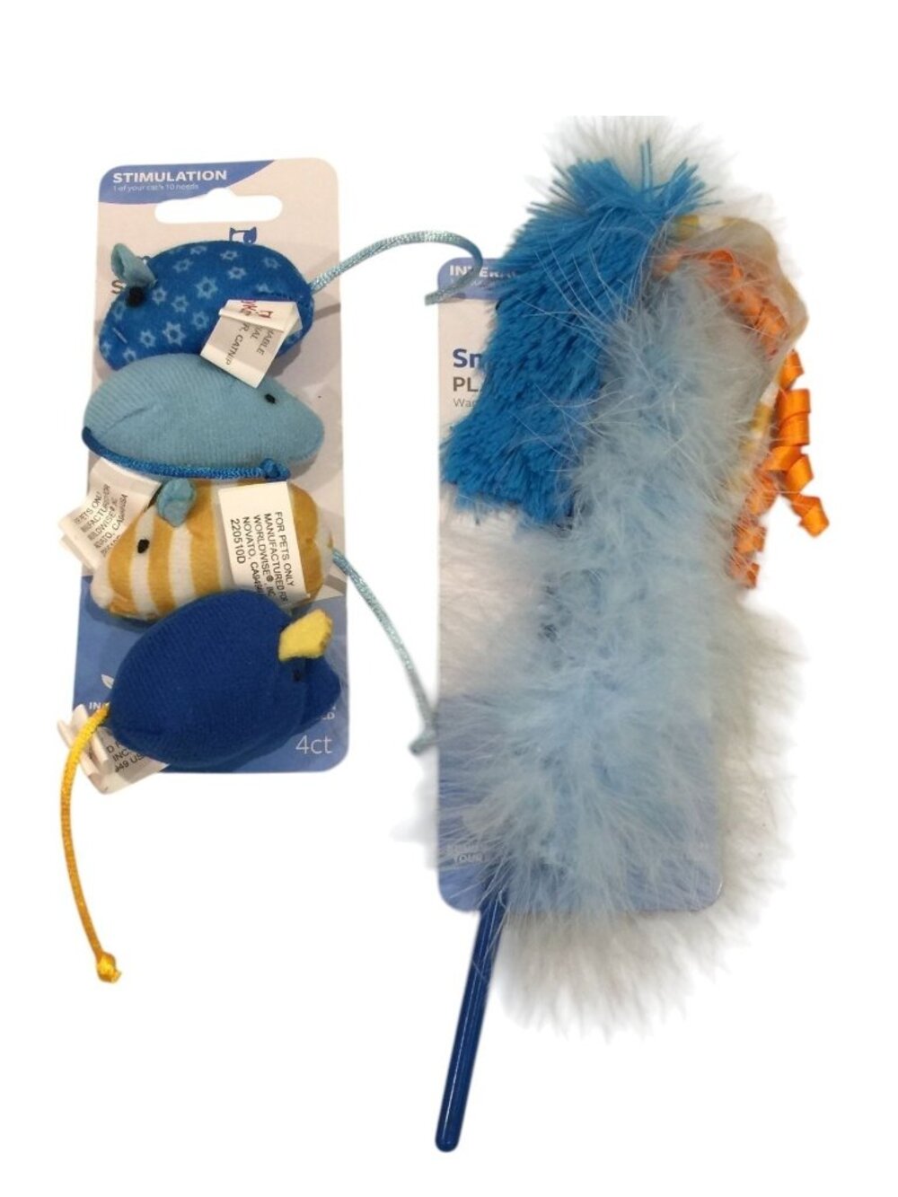 SMARTYKAT Skitter Mice Play Wand Blue Gold Set of 2 Cat Toys